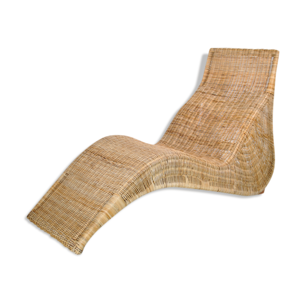 Chaise longue en rotin et osier par Carl Öjerstam pour Ikea Karlskrona