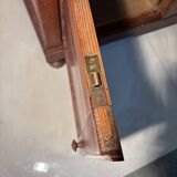 Antique wood and marble kitchen sideboard with carved backsplash