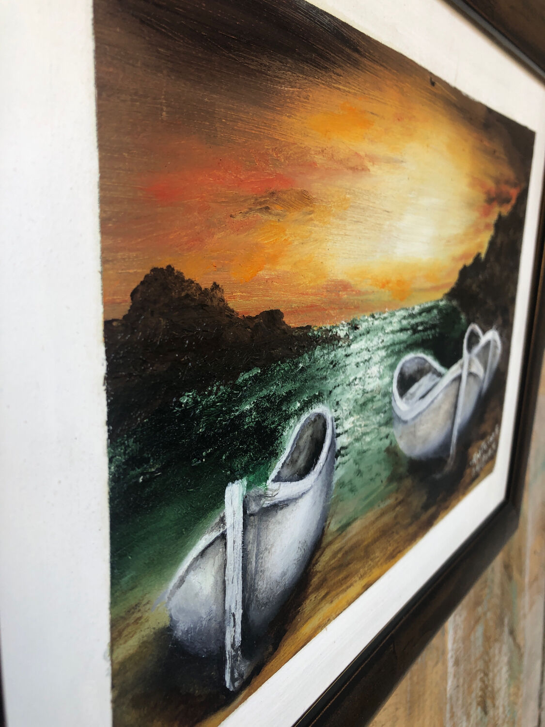 Painting oil antoine barques seaside + gilded wood frame #a220