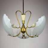 Antique brass and glass chandelier in the style of Pietro Chiesa for Fontana Arte, Italy, 1930s.