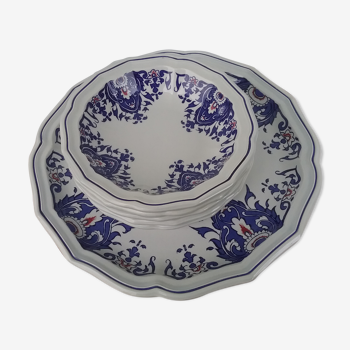 Fruit service consisting of a dish and 5 cups decoration Rouen