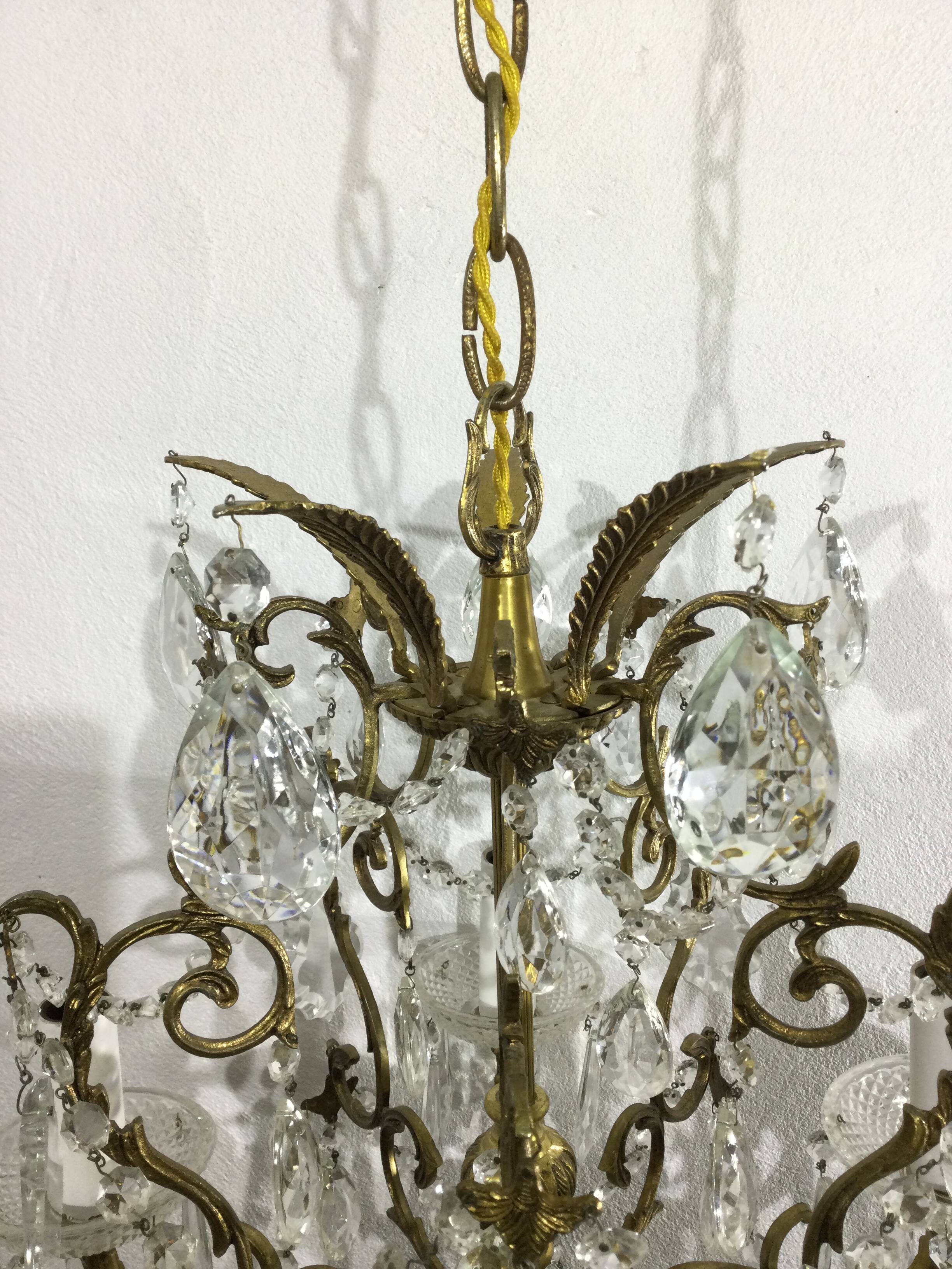5 light bronze and crystal chandelier