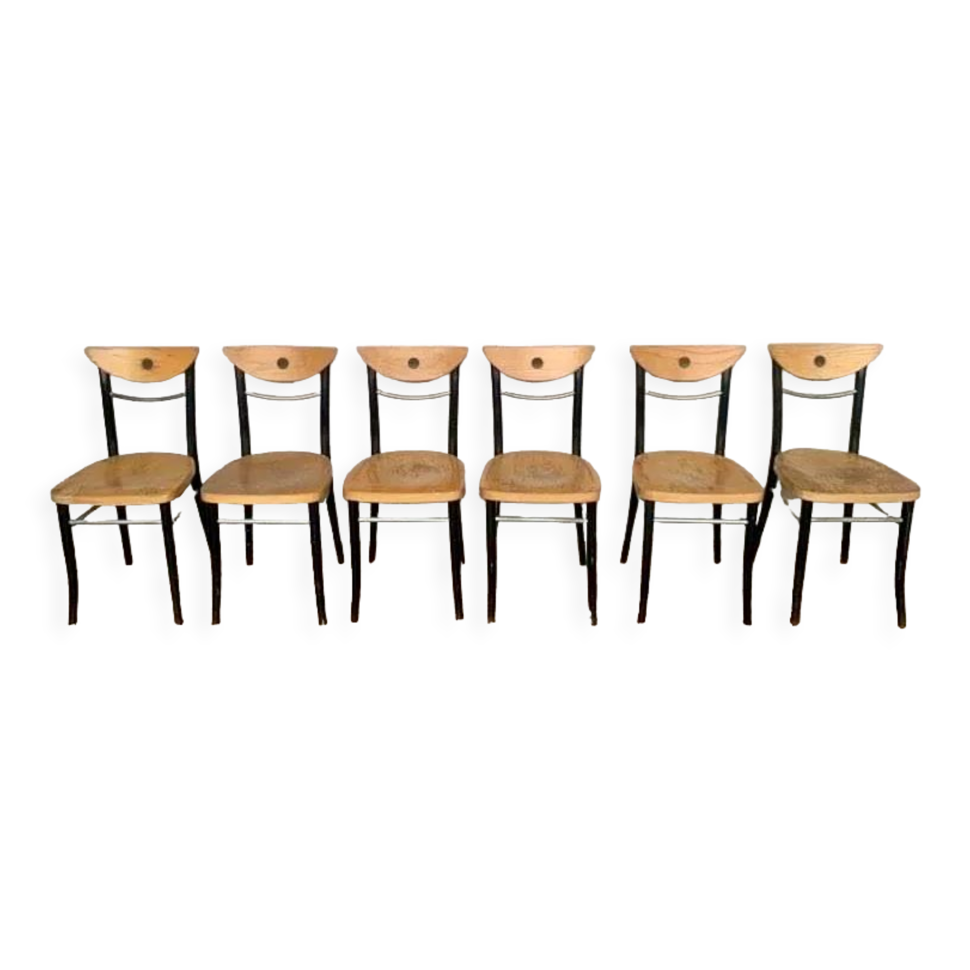 Series Set of 6 vintage bistro chairs in curved wood