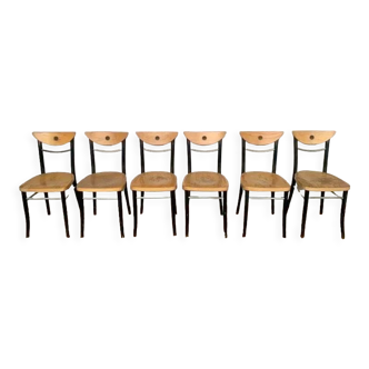 Series Set of 6 vintage bistro chairs in curved wood
