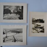 Old silver photo circa 1950 by L. Thomas in Morzine set of 3