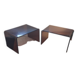 Matching pair of sofa foot stools in smoked perspex 1970