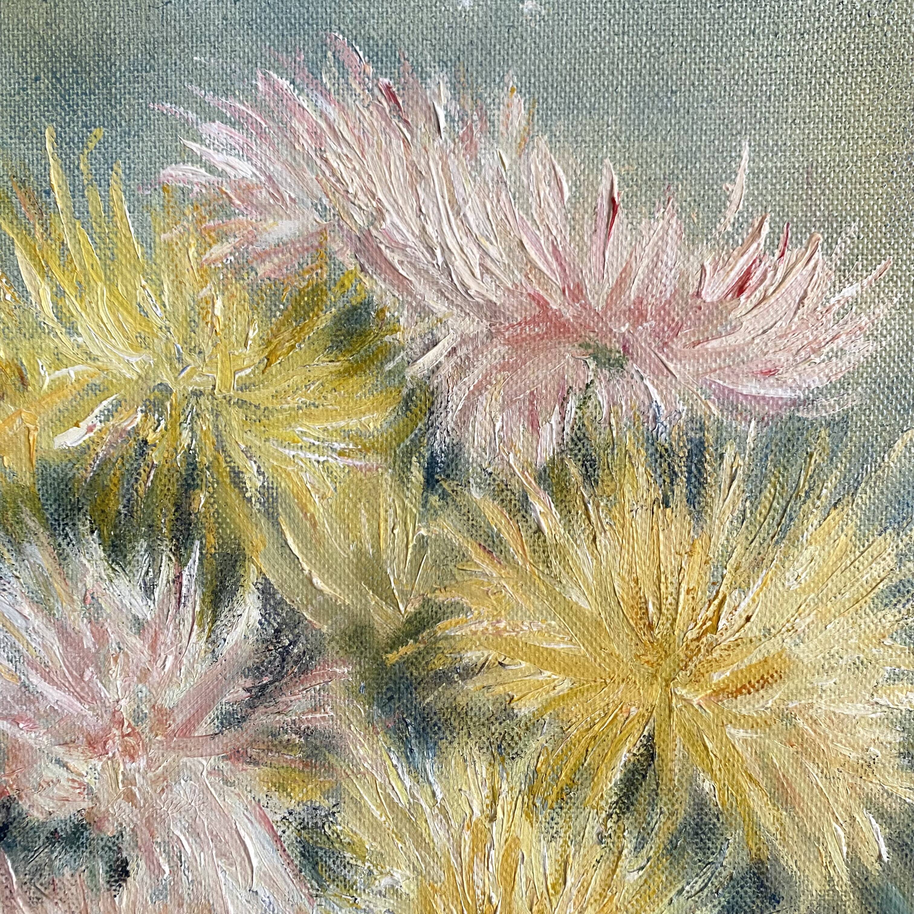Still life bouquet of chrysanthemums, oil on canvas