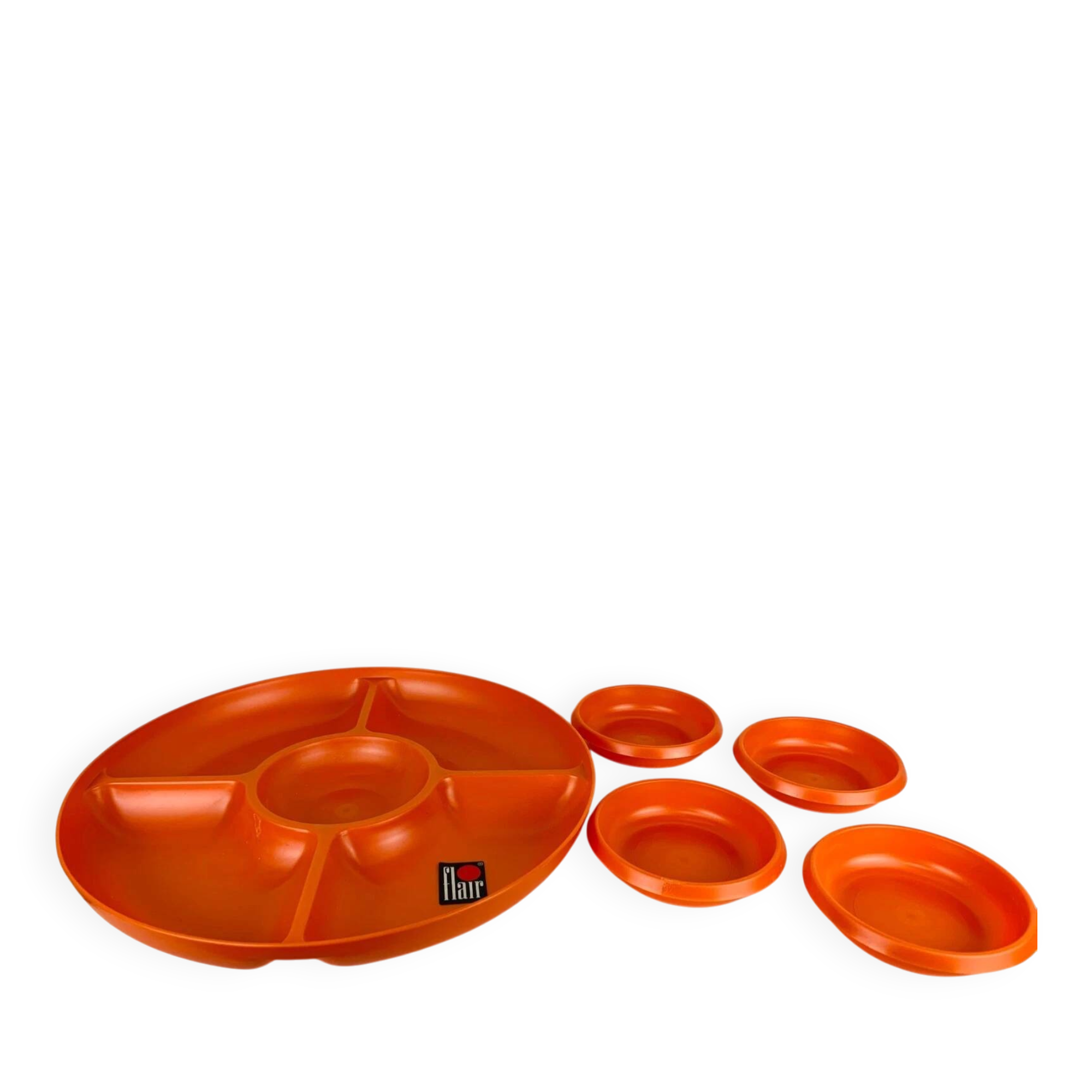 Vintage 1970s orange plastic Prisunic Flair aperitif platter