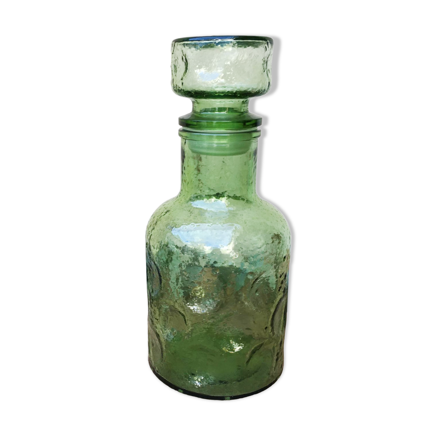 Green molded glass decanter