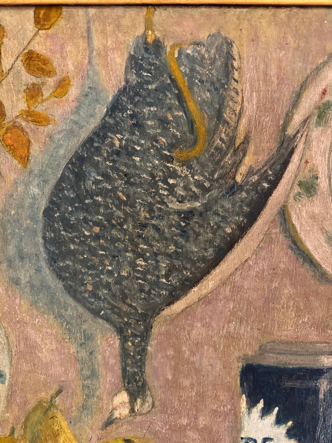 Still life with fruits, flowers and pheasant signed 20th century