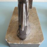 Paire de serre-livres lévriers Art déco en bronze et marbre