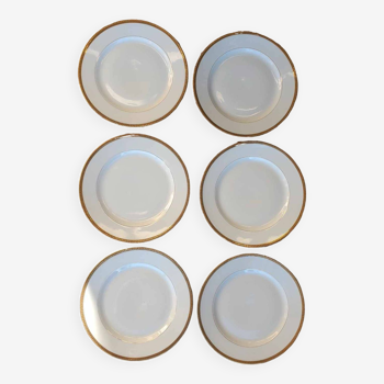 Set of 6 porcelain dinner plates with golden ear edging