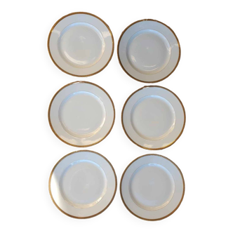 Set of 6 porcelain dinner plates with golden ear edging