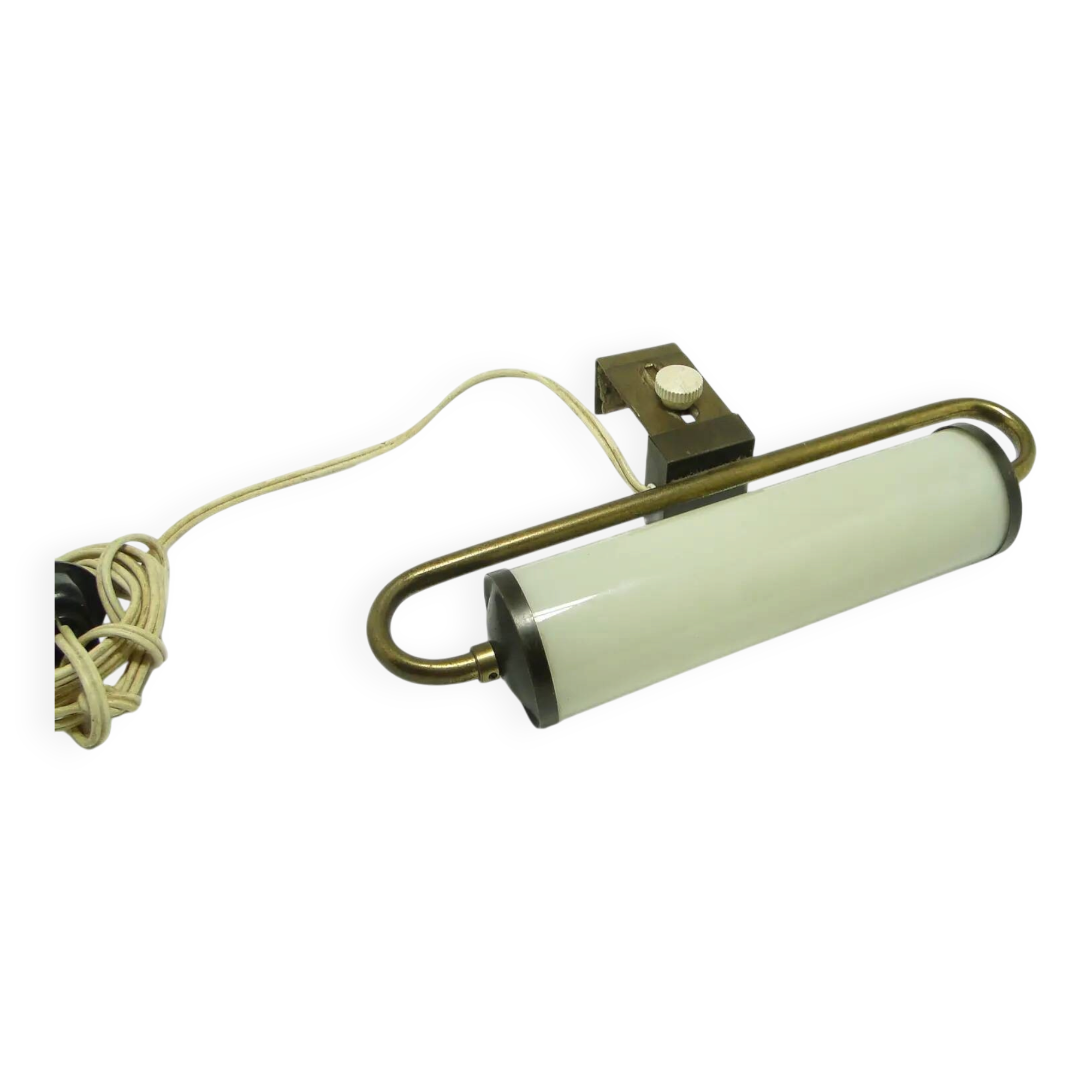 Picture light, mid-century modern, opal glass, brass, Germany, 1950s.