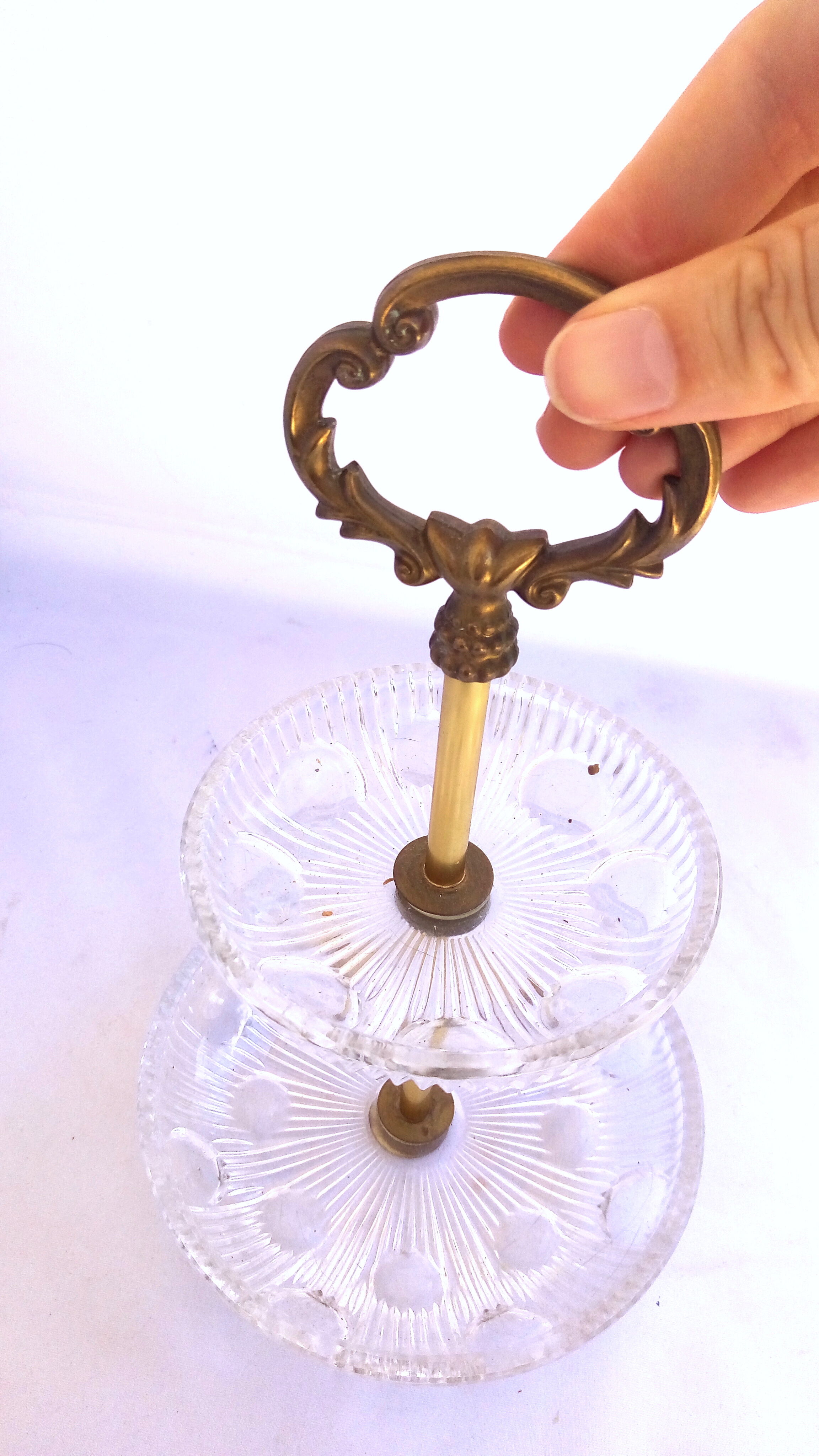 Crafted crystal and brass servant display