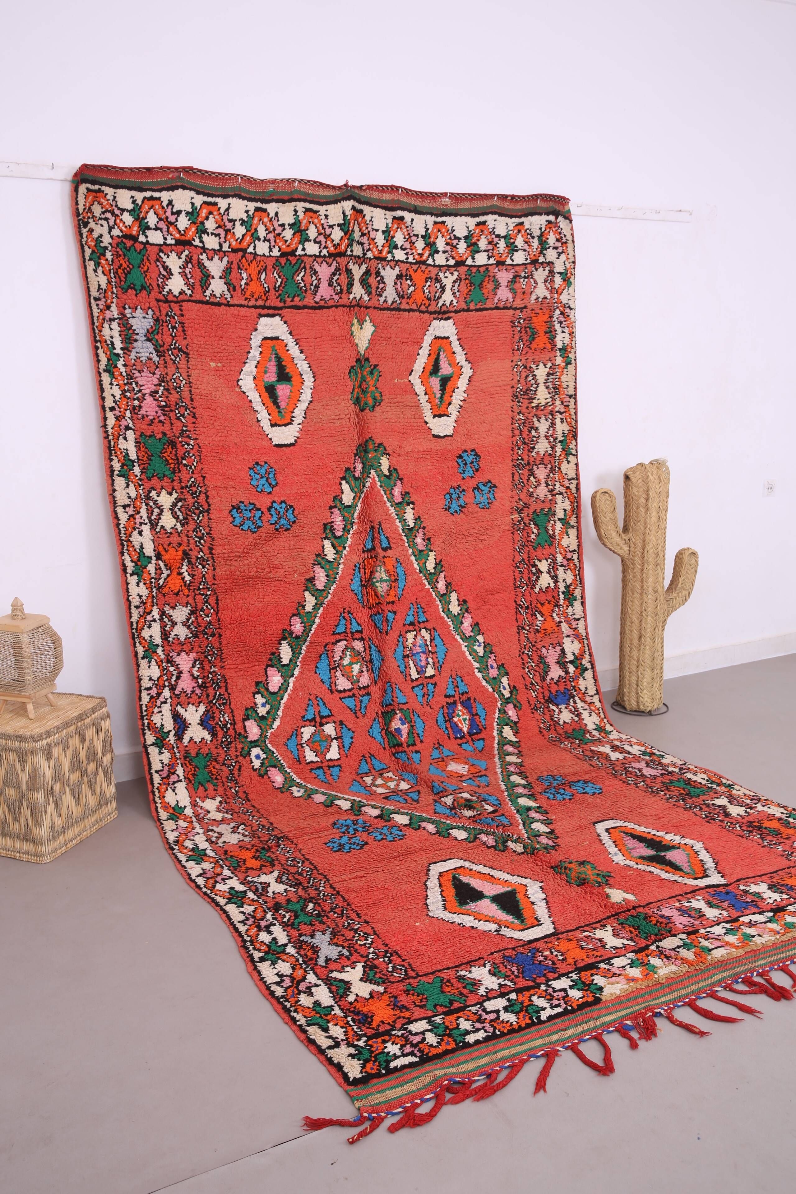Red Vintage Moroccan rug 186 x 362 cm - Berber Wool Rug - Handmade Rug Boho