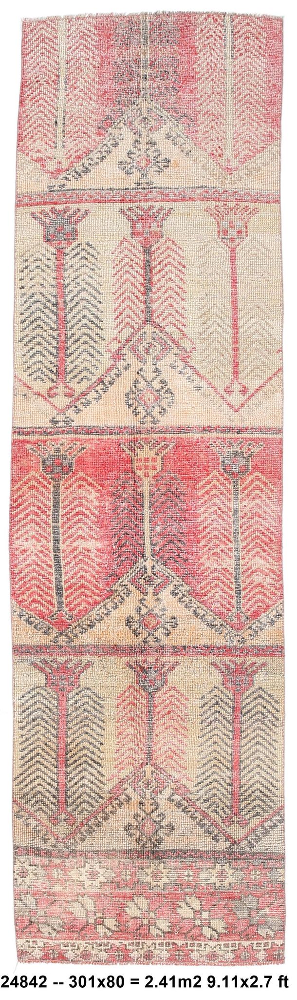 Pale Red & Peach Vintage Runner Rug, 80x301Cm