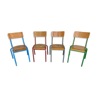 Set of 4 vintage school industrial chairs mismatched multicolored