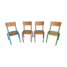 Lot de 4 chaises industrielles école vintage dépareillées multicolore