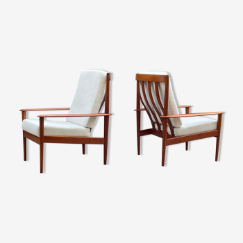 Pair of Scandinavian armchairs "PJ56" with high back by Grete Jalk for Poul Jeppesen