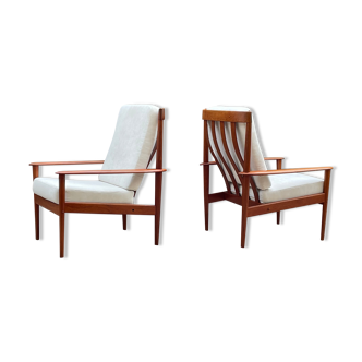 Pair of Scandinavian armchairs "PJ56" with high back by Grete Jalk for Poul Jeppesen