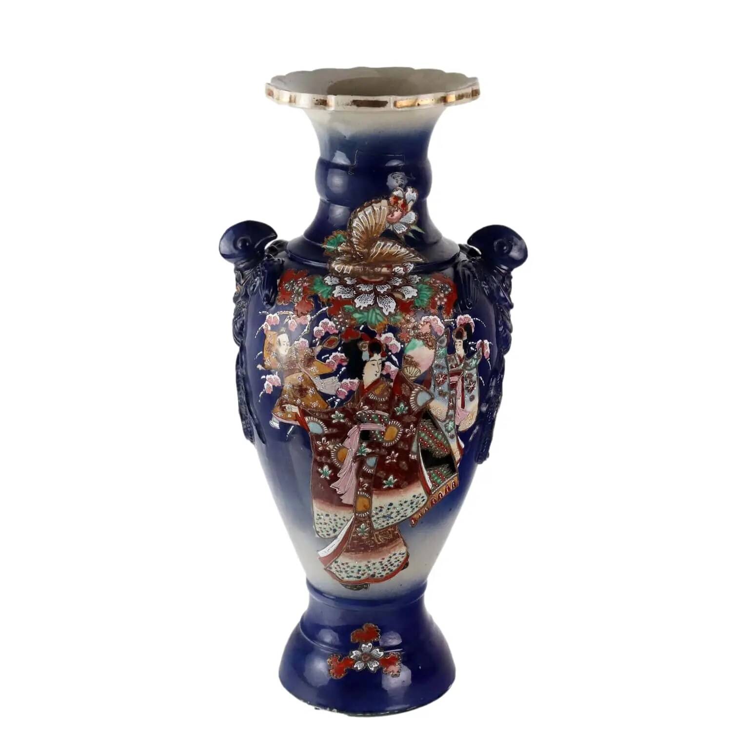 Antique ceramic vase with floral decoration, Japan, early 20th century.