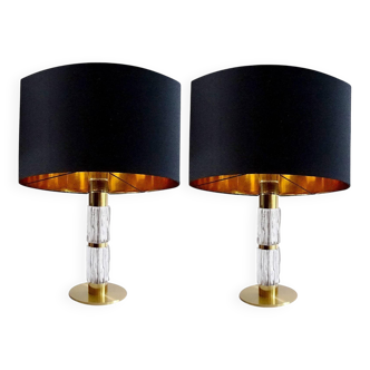 Paire de lampes XXL vintage, Verre Laiton