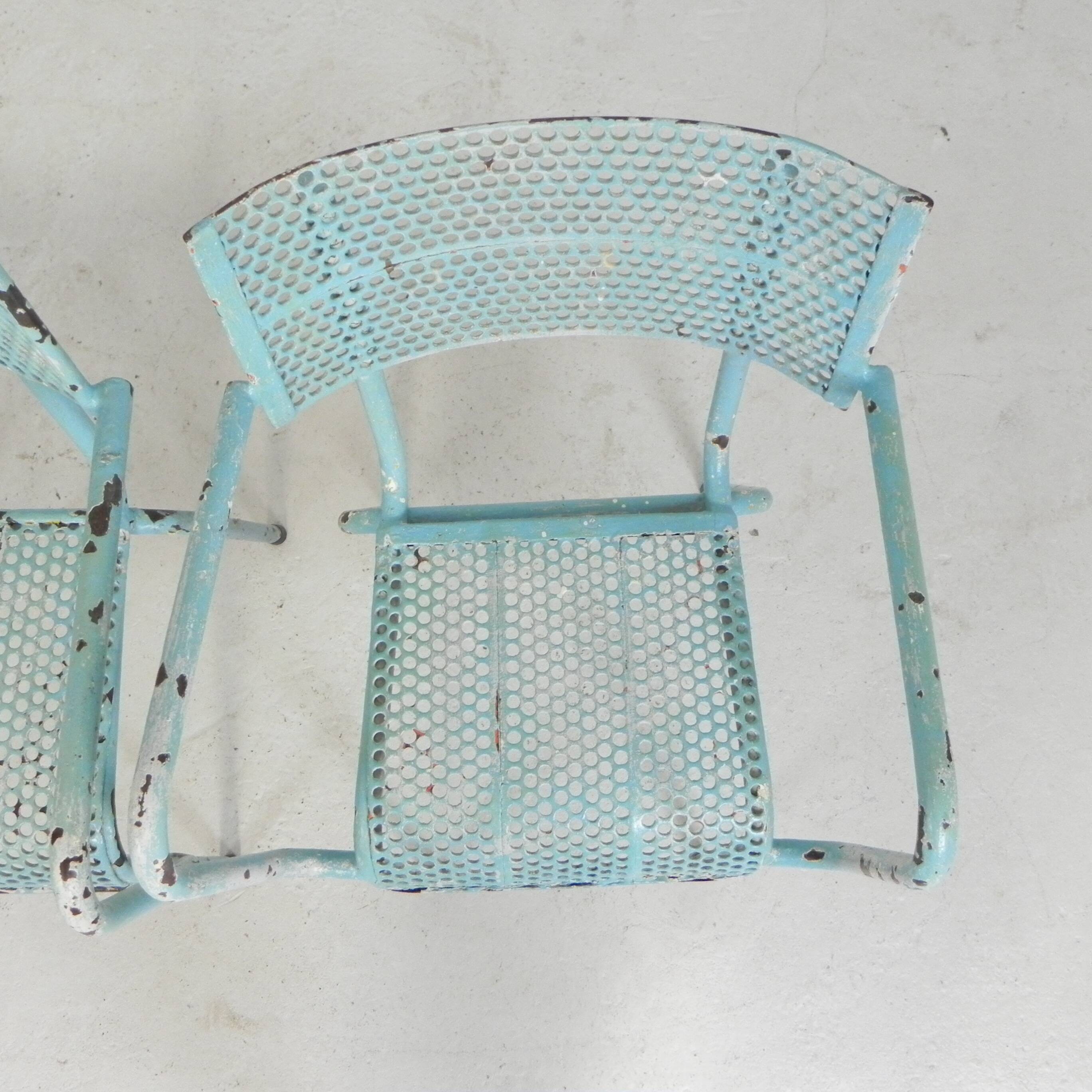 Lot de 2 chaises de jardin industrielles en acier avec accoudoirs, années 1950