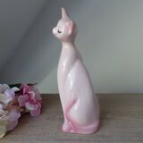Large Vintage Pink Ceramic Cat Statue from the 1970s/1980s