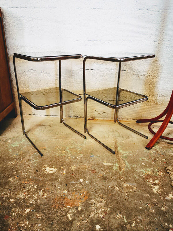 Sellette chrome smoked glass