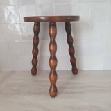 Turned wooden stool / tripod with round seat