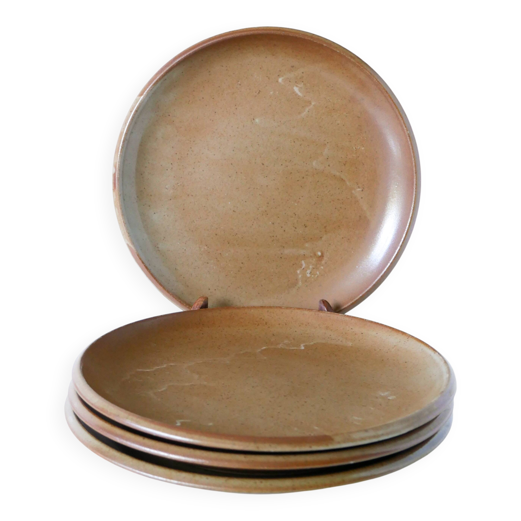 Set of 4 large flat plates in stoneware, Brenne stoneware, 1970.