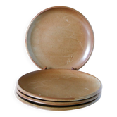Set of 4 large flat plates in stoneware, Brenne stoneware, 1970.