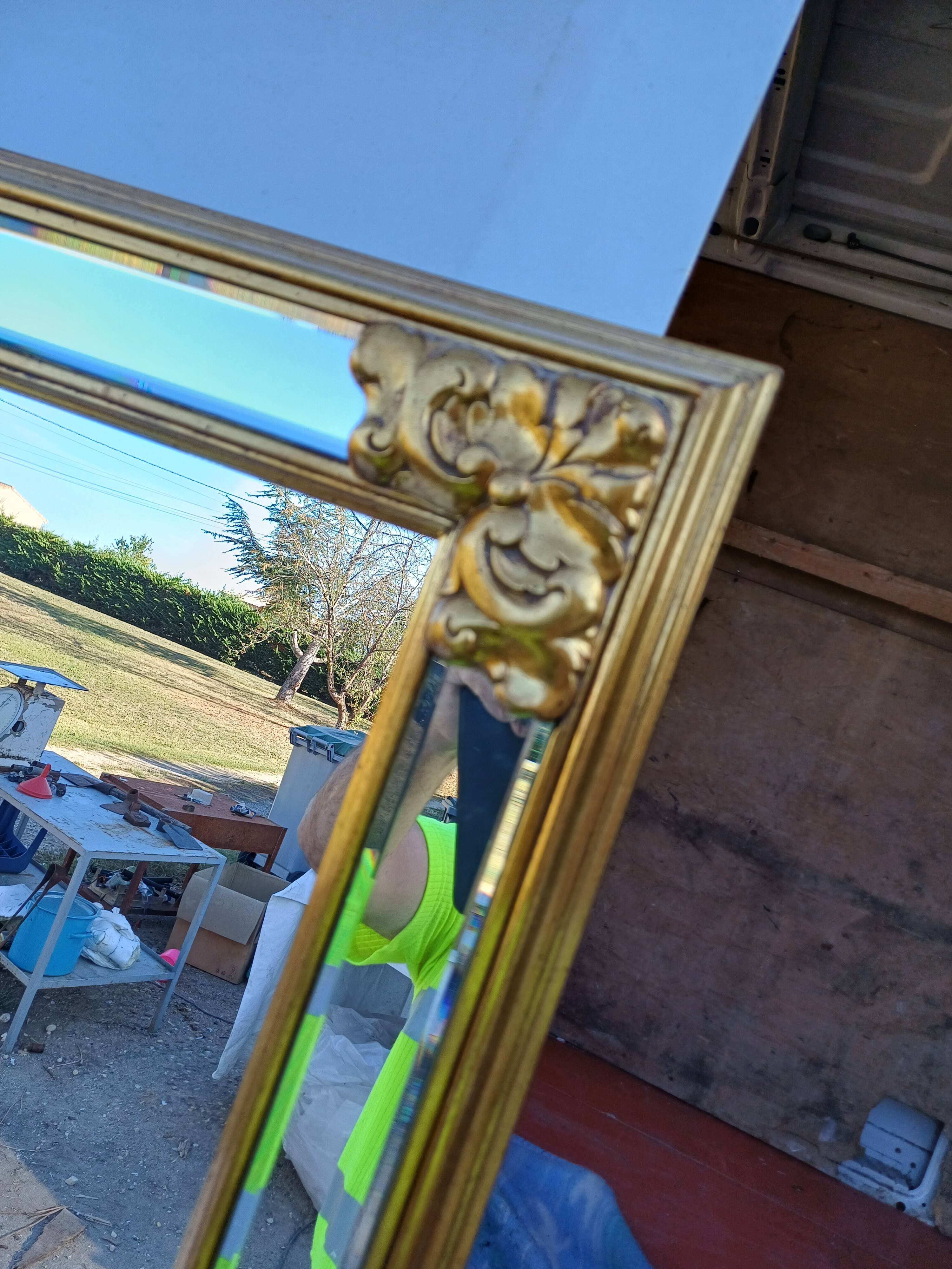 Pareclose and Beveled Wood and Golden Stuk Mirror