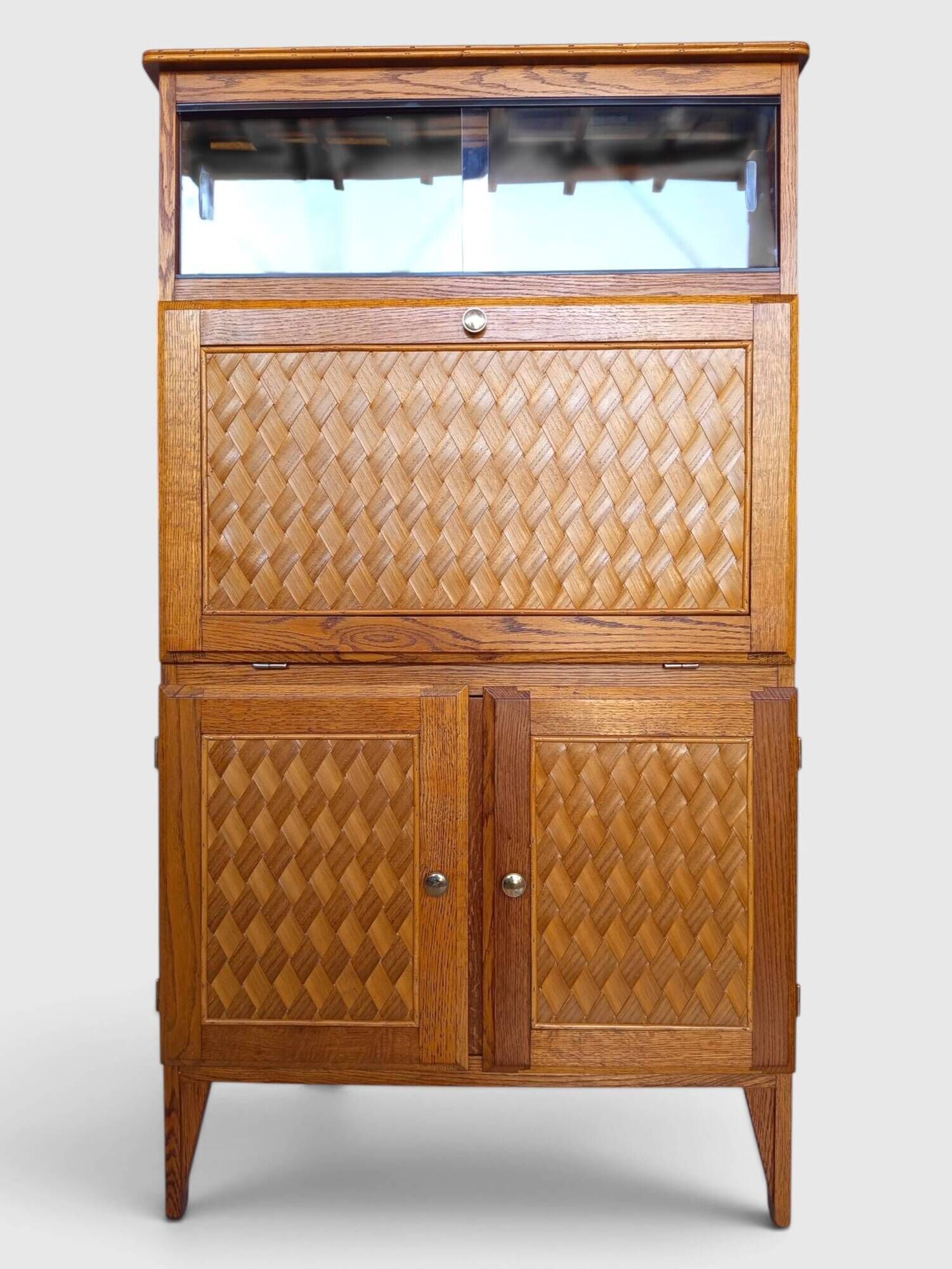 Vintage oak secretary with chestnut inlays – 1960