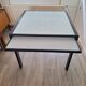 Italian metal table with frosted glass top, extendable.