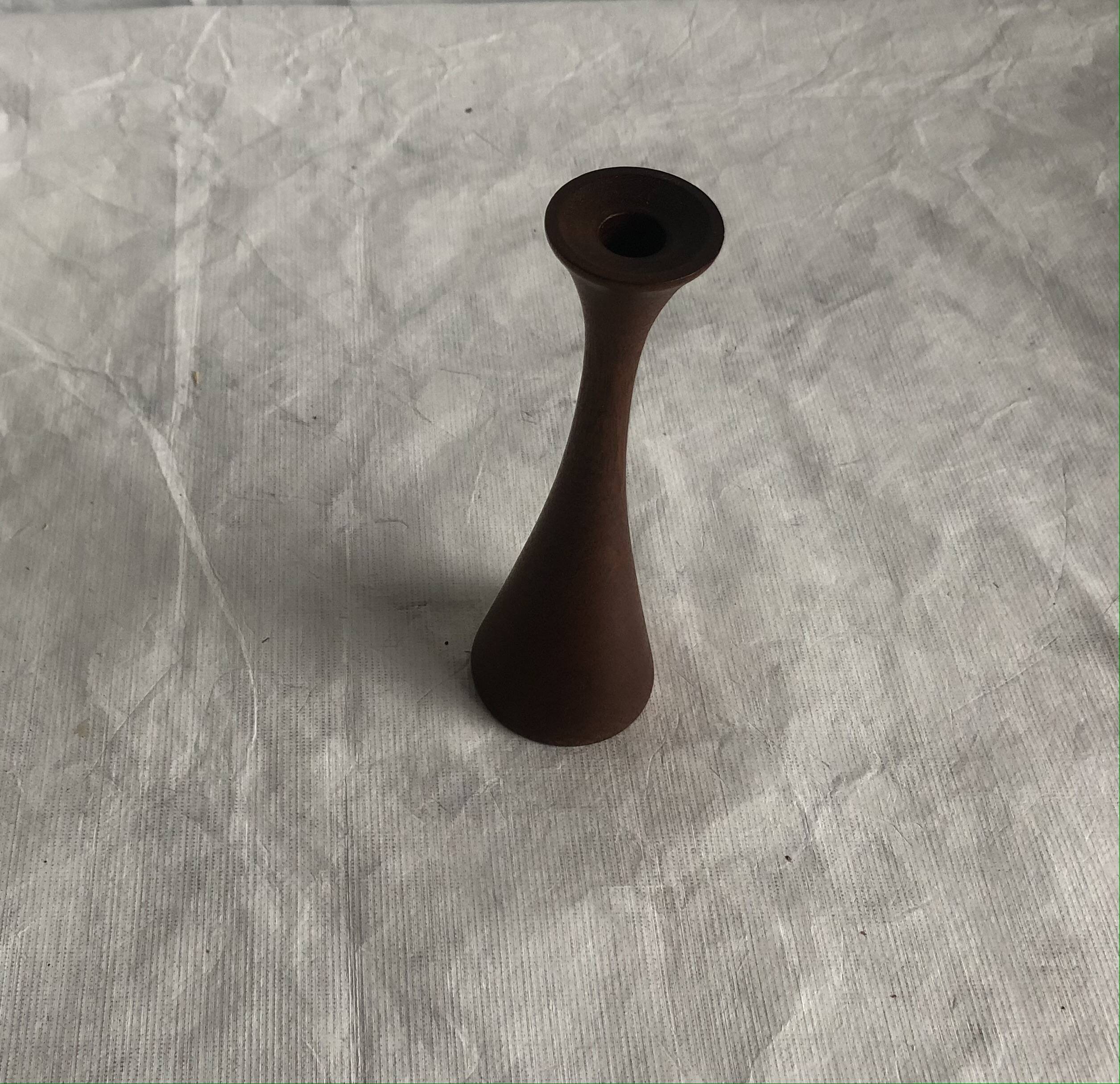 Vintage stained birch wood candle holder, Scandinavian design