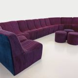 Vintage Snake modular sofa composed of 11 armchair modules and 3 velvet fabric poufs