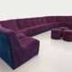 Vintage Snake modular sofa composed of 11 armchair modules and 3 velvet fabric poufs