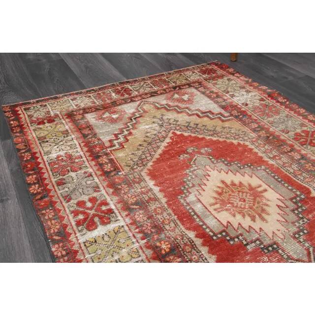1970s Vintage Turkish Hand-Knotted Wool Cotton Red Area Rug 110x186