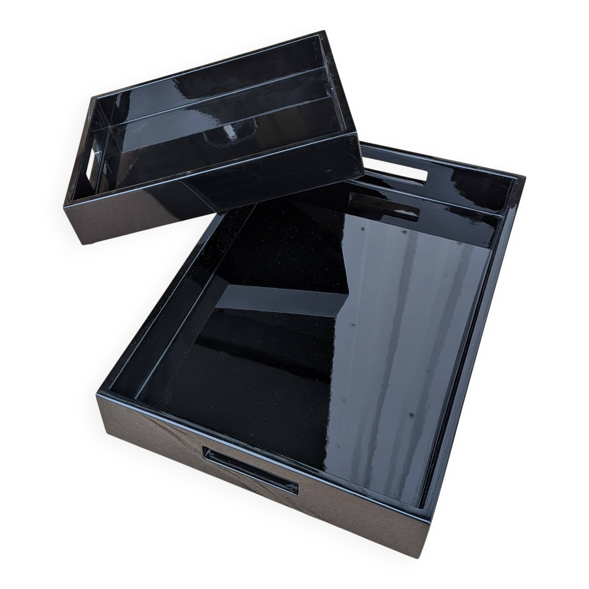 Set of 2 lacquered nesting trays from Rosee in Ink/black colour.