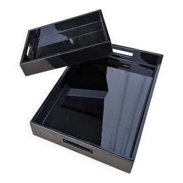 Set of 2 lacquered nesting trays from Rosee in Ink/black colour.