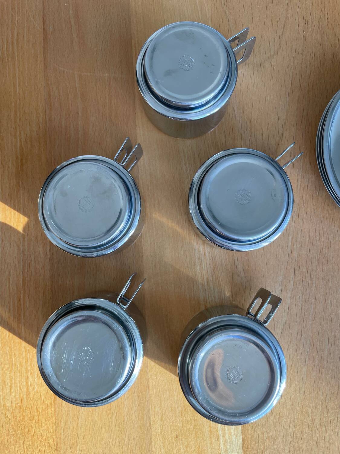 Casalinghi STO stainless steel cups, vintage 70s Italian design