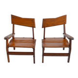Armchairs convertible into Brutalist Bench in solid wood 1940 vintage