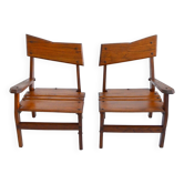 Armchairs convertible into Brutalist Bench in solid wood 1940 vintage