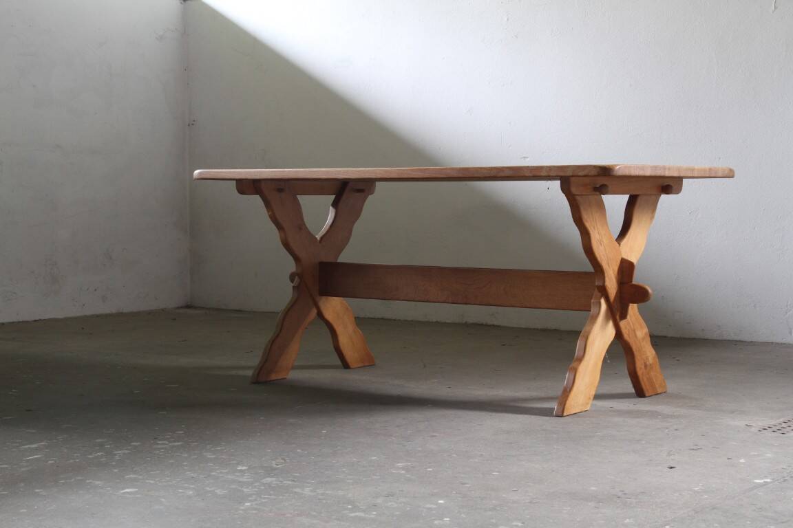 Vintage danish brutalist oak dining table