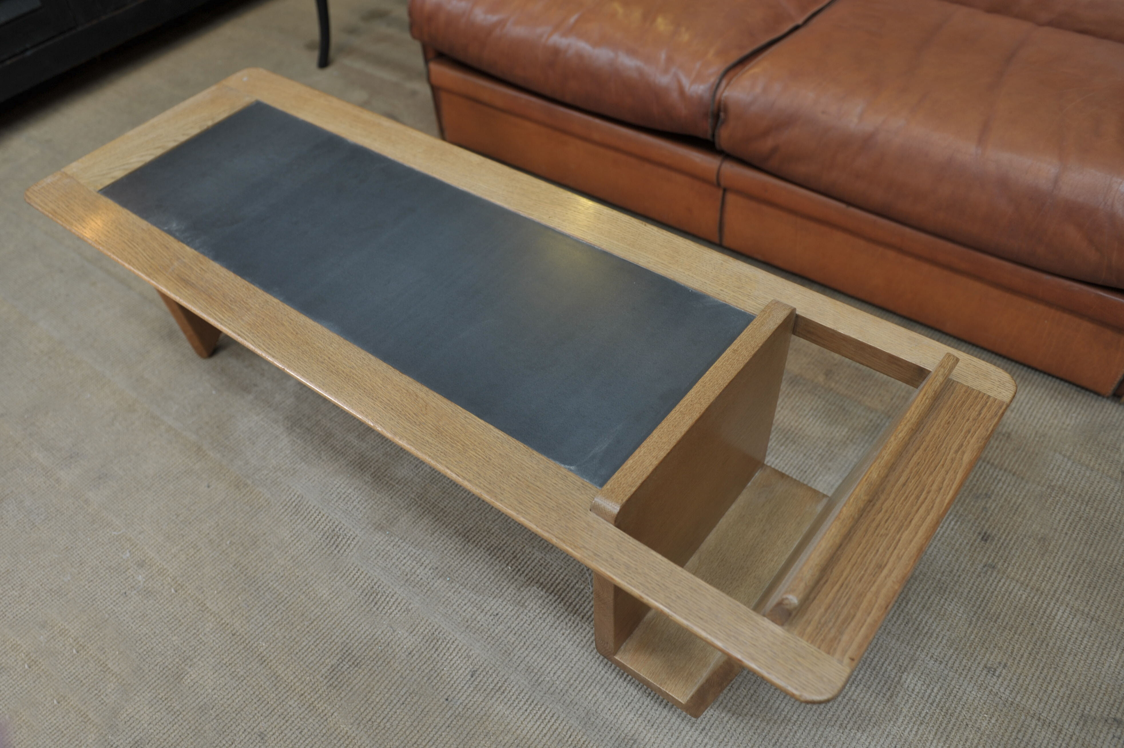 Coffee table in solid oak and metal by Guillerme & Chambron 1950s