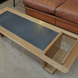 Coffee table in solid oak and metal by Guillerme & Chambron 1950s