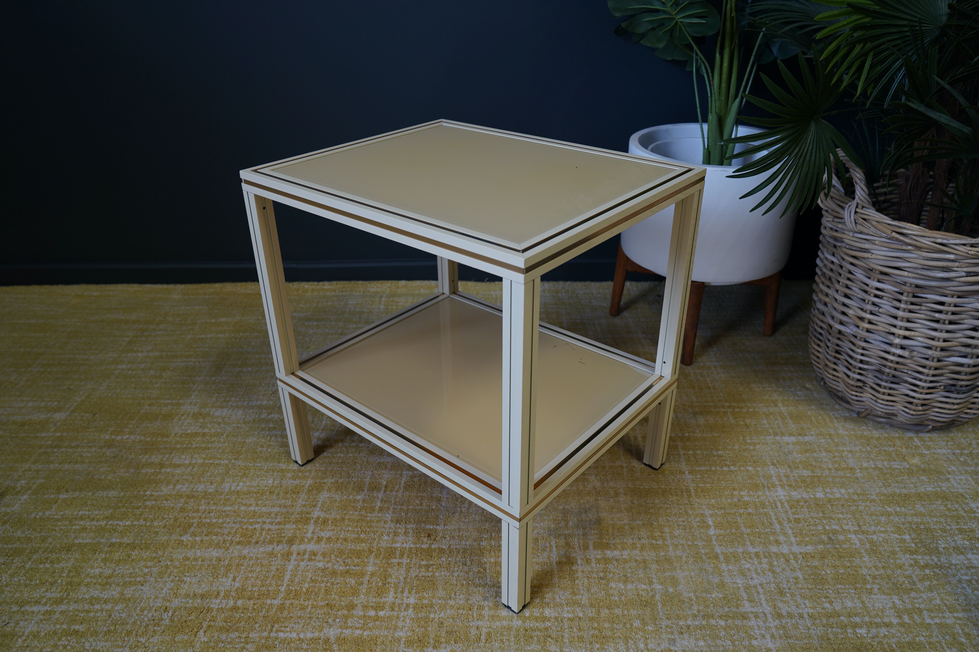 Mid century pierre vandel cream aluminium two-tier side table 1970s