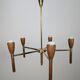 Danish five-arm lamp in wood and brass, 1950s